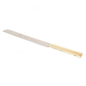 Picture of Challah Knife Nickel Plated Serrated Blade Woven Design Handle Gold